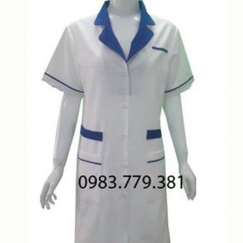 Áo blouse nữ trắng phối xanh dương tay ngắn ABM003