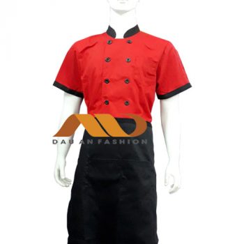 Áo bếp đỏ phối đen tay ngắn