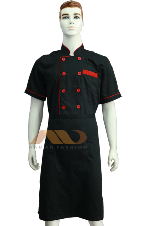 Áo bếp đen viền đỏ tay ngắn AB0005